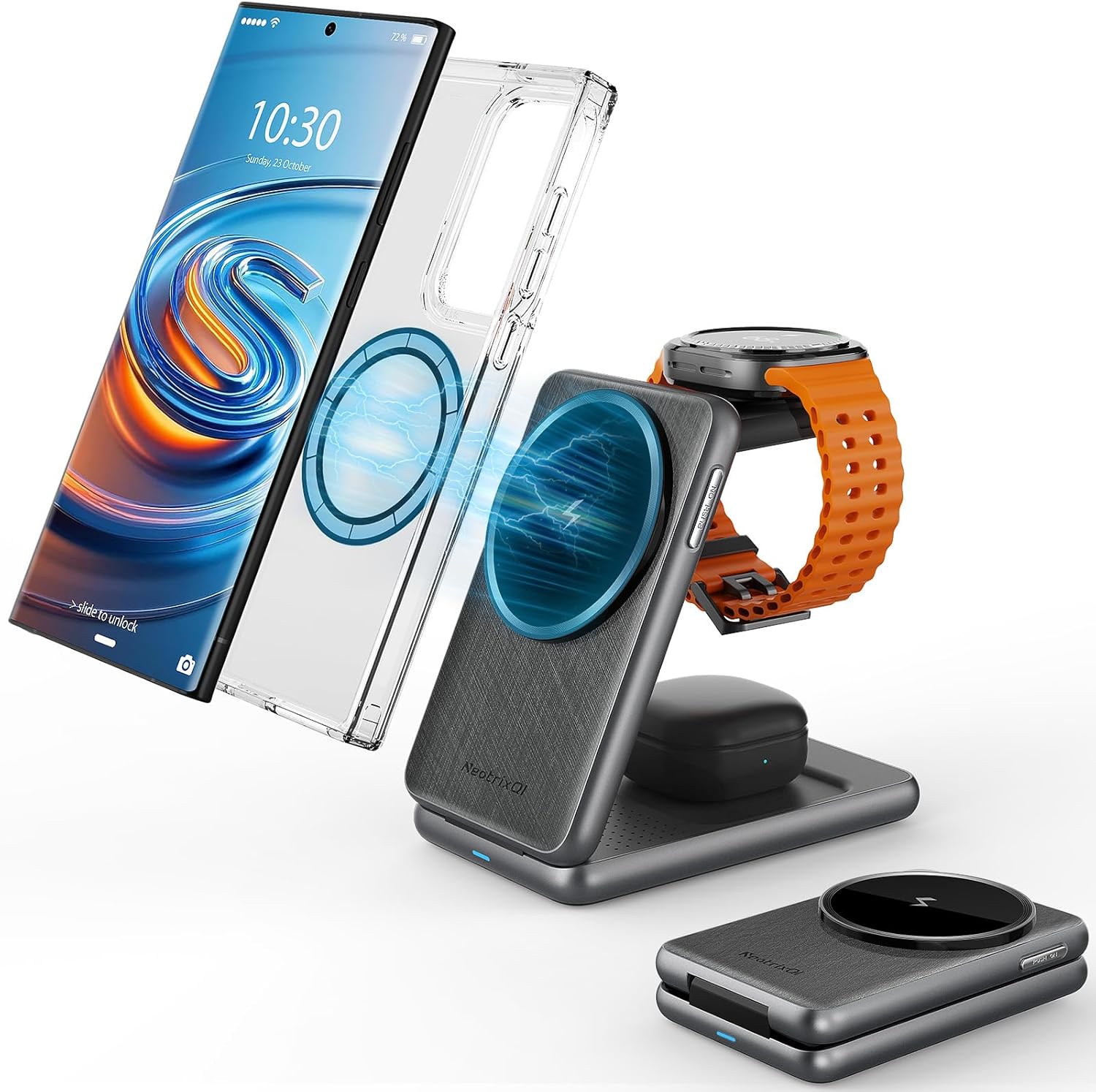 3 in 1 Magnetic Charging Station for Samsung, Wireless Charger for Samsung Galaxy S26 Ultra/S25/S24/Buds4, One-Click Ejection Watch Charger for Galaxy Watch Ultra/8/7/6 [Travel Essentials]