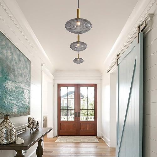 Miniatura 5 de KCO Iluminación colgante de cristal dorado moderno de mediados de siglo, iluminación colgante de globo gris humo, luces colgantes de isla de cocina,