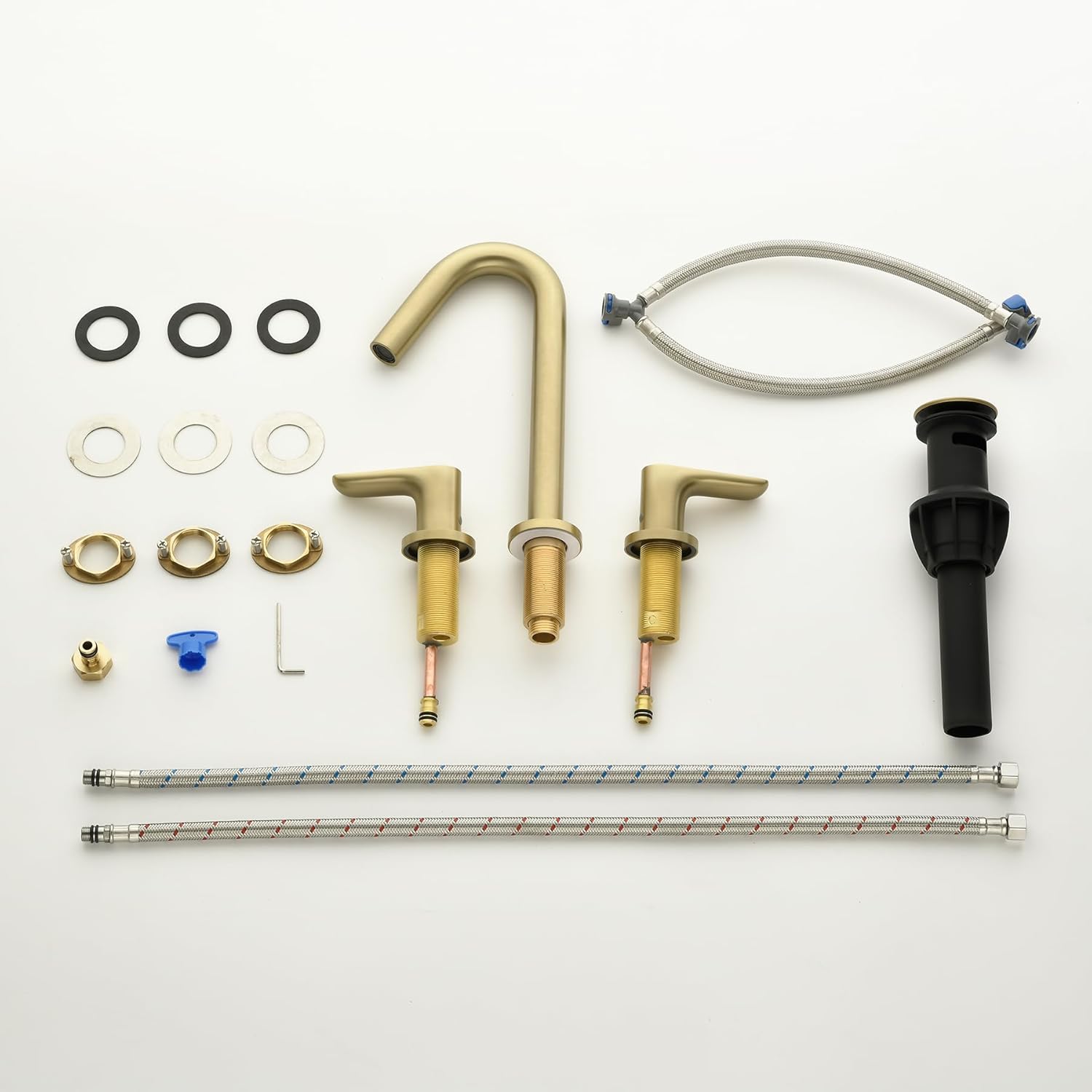 Evangeline 8 Inch Widespread Bathroom Sink Faucet 3 Hole Vanity Basin Mixer Tap Brushed Gold Deck Mount Lavatory Basin Faucet