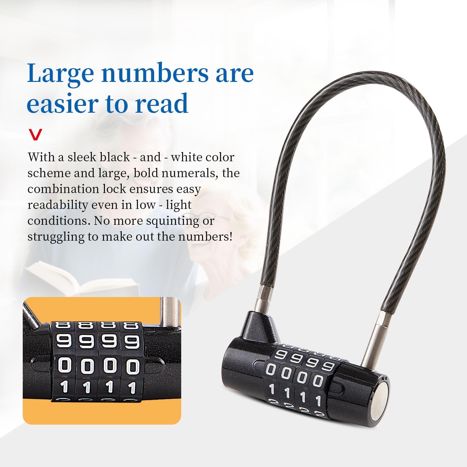 Combination Lock Cable Lock with 4 Digits | Cabinet Lock with 9" Durable Cable Ideal for lockers, Gym, Gate, Fence, Toolbox