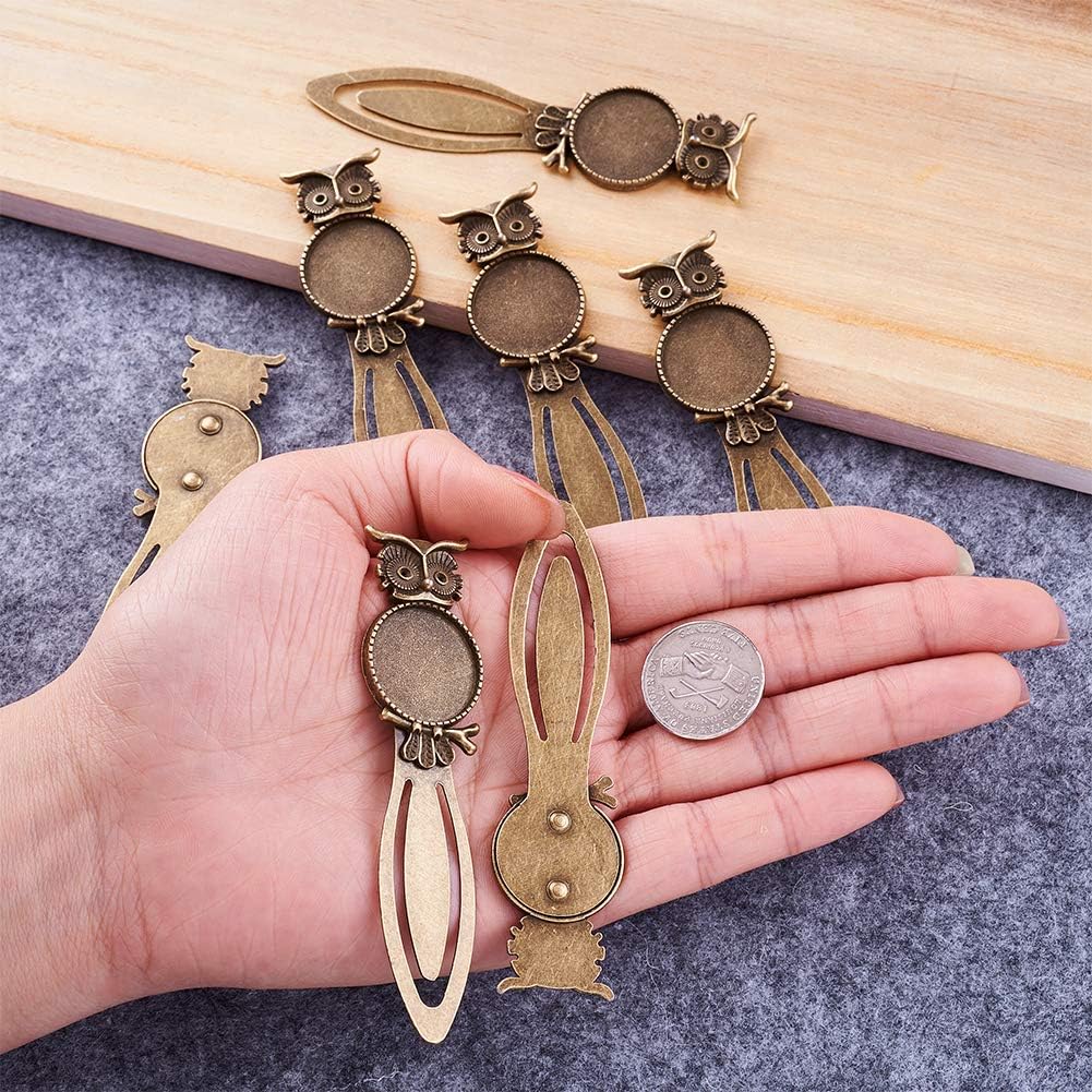 FASHEWELRY 10Pcs Antique Bronze Bookmark Pendant Blank Tray 3/4 inch (20mm) Round Bezel Base Cabochon Setting Charms (Owl) image 3