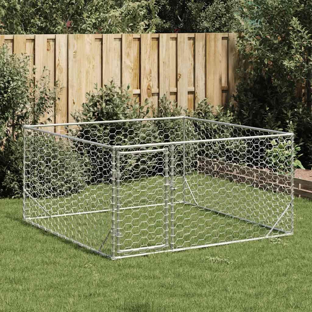 Hundehütte für den Außenbereich, Metall, Zwinger für den Außenbereich, Hundehütte, mit Tür, 2 x 2 x 1 m, verzinkter Stahl