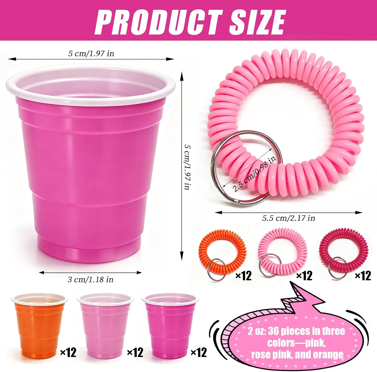 36 Pcs 2 oz Disposable Shot Cups with Wristbands