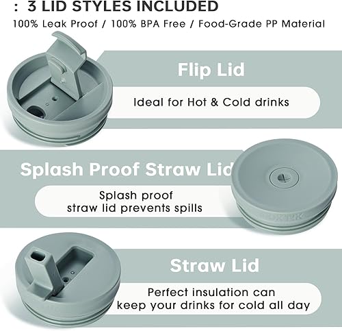Miniatura 6 de COKTIK Vaso de 40 onzas con asa y popote, 3 tapas (con pajilla  abatible), vaso de acero inoxidable aislado al vacío, taza de viaje de 40 onzas,