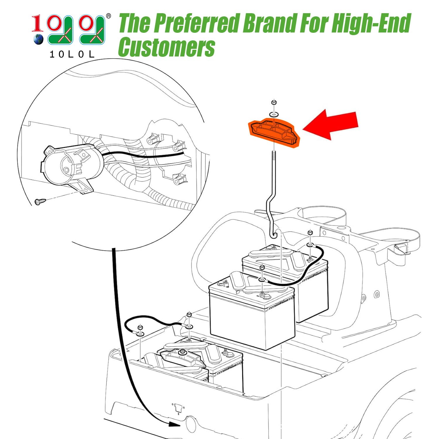 10L0L Battery Hold Down Plate with Rods Kit for Club Car Precedent 2004-2009 48V (4 x 12V Battery) Electric Golf Cart, OEM# 102534001 102526801