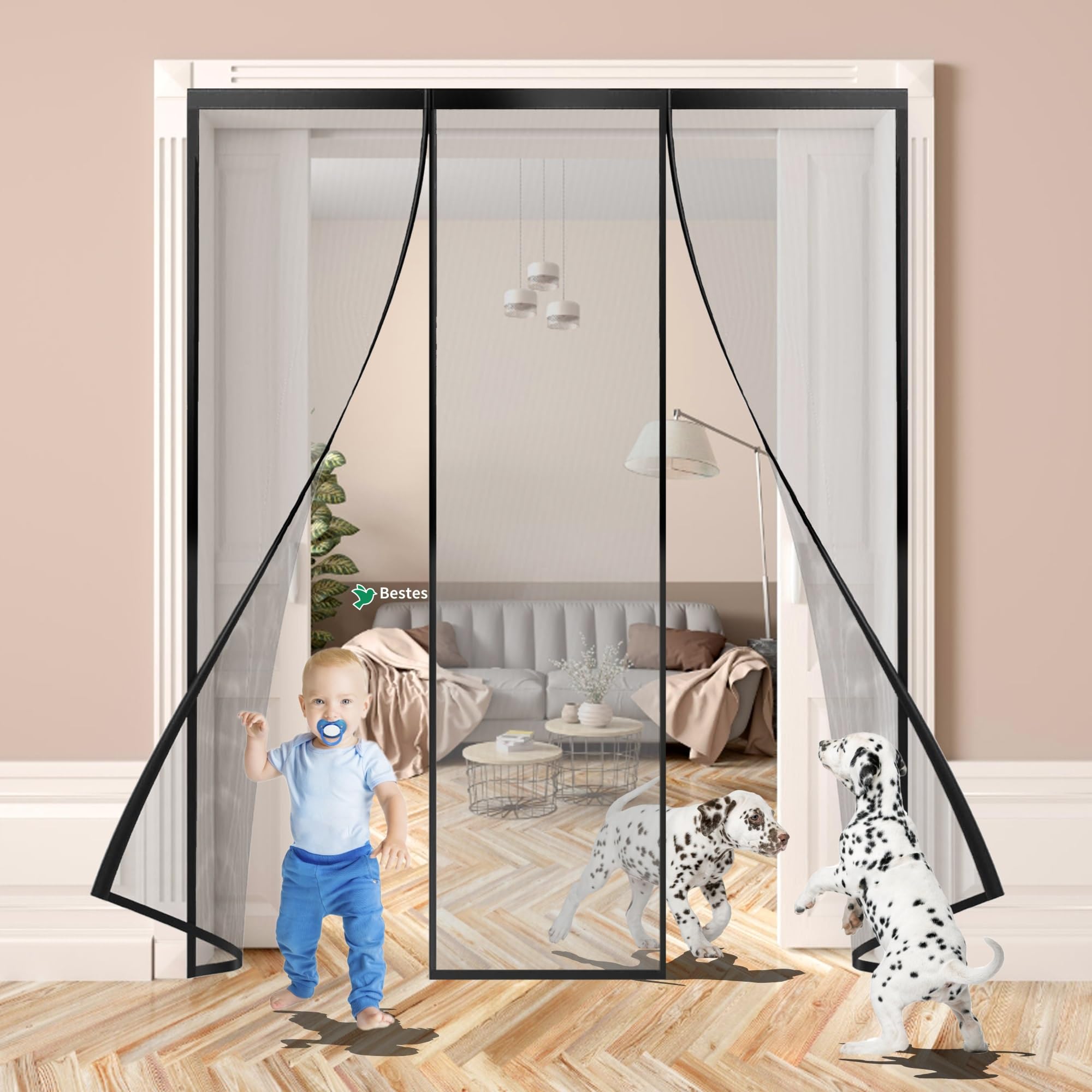Bestes Black Magnetic Fly Insect Screen Door 190X170cm Antitearing Reinforced Top, Full Frame Hook&Loop, Hands Free, Pet And Kid Friendly