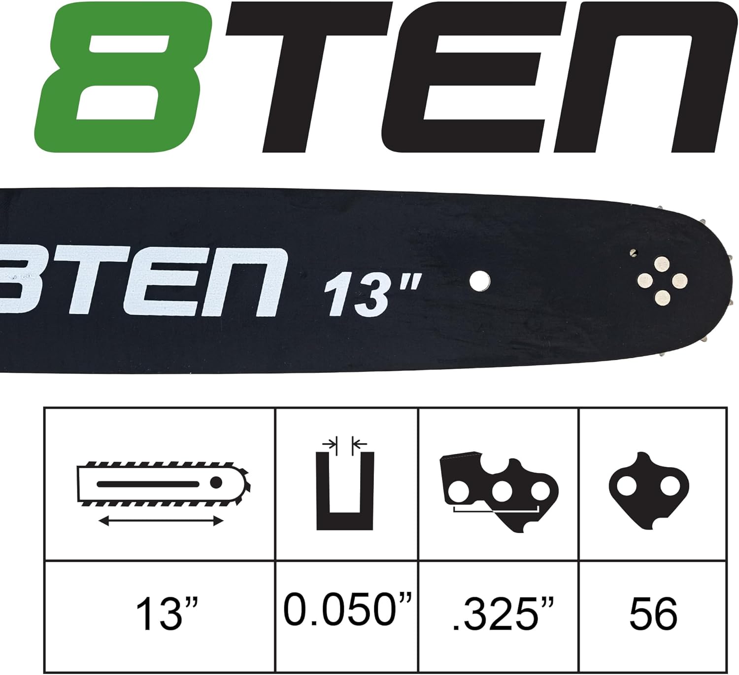 8TEN 13 Inch Chainsaw Guide Bar .050 .325 56DL Chain for Husqvarna 460 455 55 36 450 Poulan Jonsered Dolmar Makita Solo Laminated