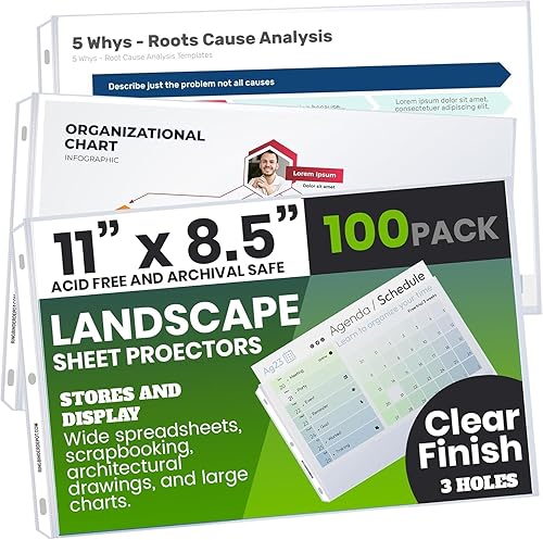 Performore 100 protectores de hojas, protectores de hojas transparentes para paisajes de 8.5 x 11 pulgadas para carpetas de 3 anillas, fundas de