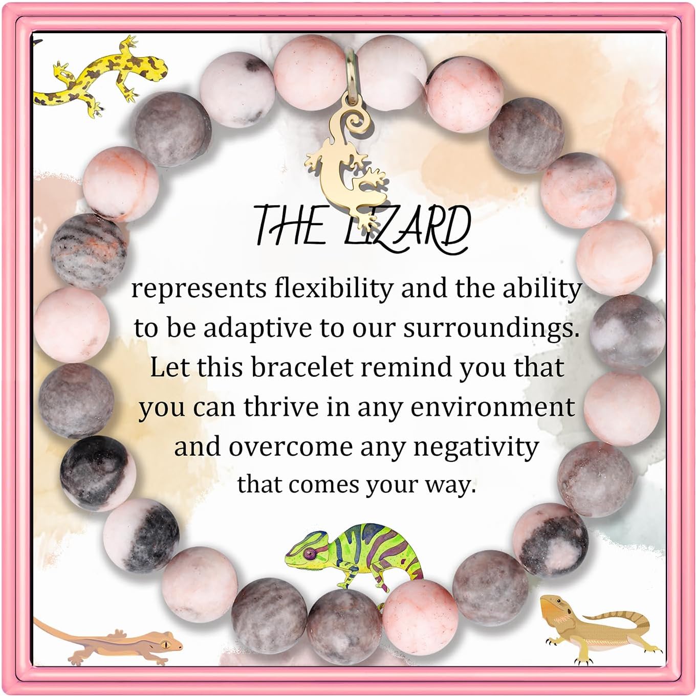 PARTNER Lizard Inspirational Birthday Gifts for Women Best Friends Unique Gifts Natural Stone Beaded Bracelets for Women Agate Beaded Jewelry with Meaningful Message Card For Lizard Lovers,Comes Packaged