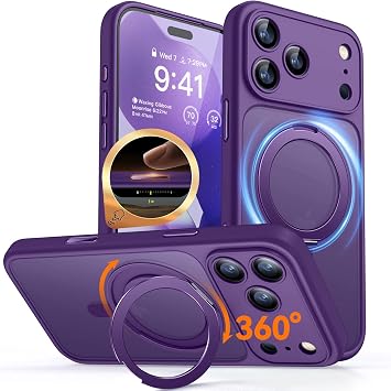 CANSHN 360 Spin Magnetic Stand for iPhone 17 Pro Max Case, Deep Purple