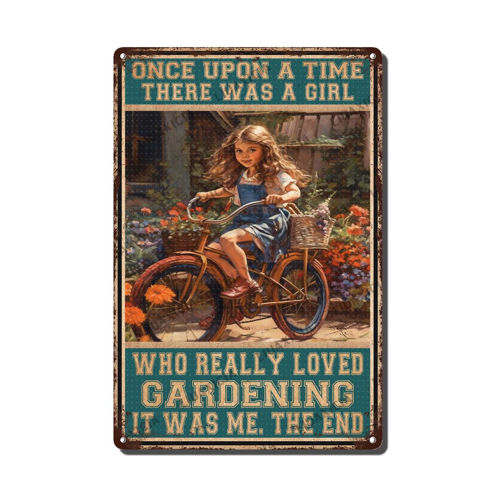 peiyeety Metal Tin Sign Once Upon A Time There Was A Girl Who Loved Gardening Vintage Decorative Wall Art,Retro Whimsical Rustic Plaque for Home Living Room Bedroom Garden Patio,12x16 Inch