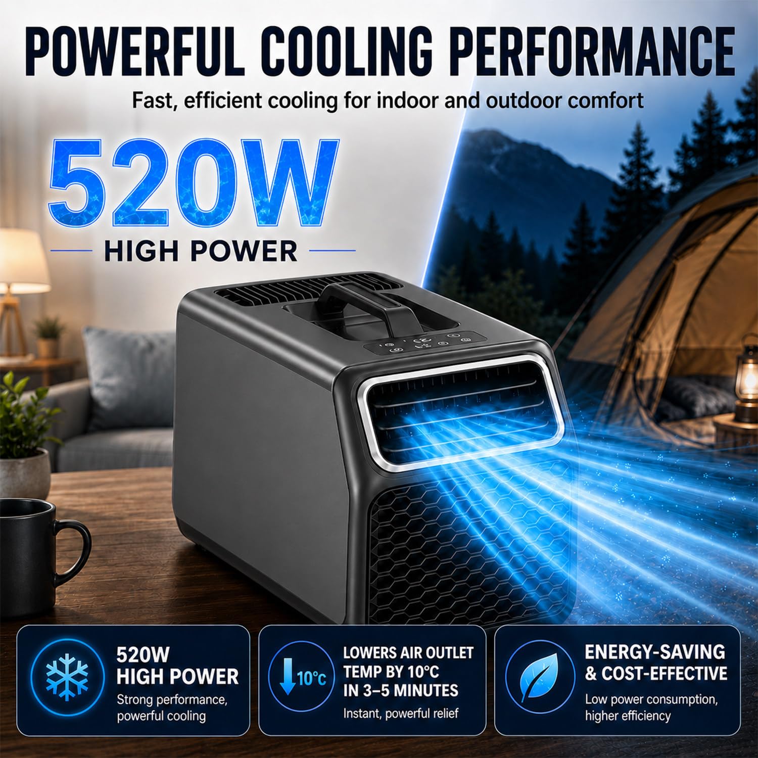 Aire Portatil,Mini Aire Acondicionado,Aire Acondicionado Caravana | Doble Método De Control, Con Pantalla LED, Temperatura Ajustable De 16 a 30 °c, 5000 Btu, Para Oficinas En Casa Y Estudios