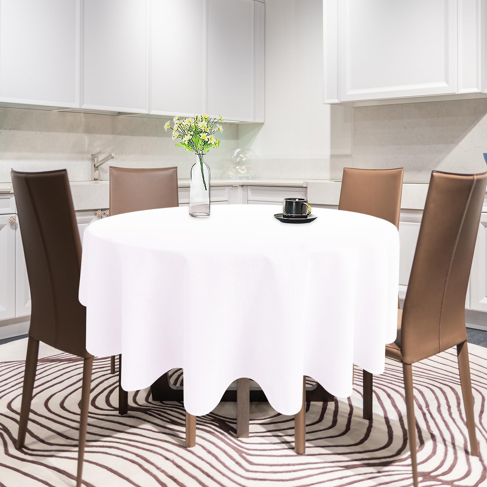 HIGHFLYLinen Round Tablecloth 60 Inch Waterproof White Tablecloth for Home Kitchen Dining Room