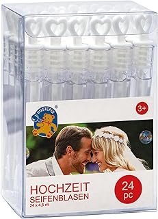 PUSTEFIX Seifenblasen Hochzeit 24 Stück I Bezaubernde Hochzeit Seifenblasen mit Herzgriff I Stylische Gastgeschenke Hochzeit im Reagenzglas Design