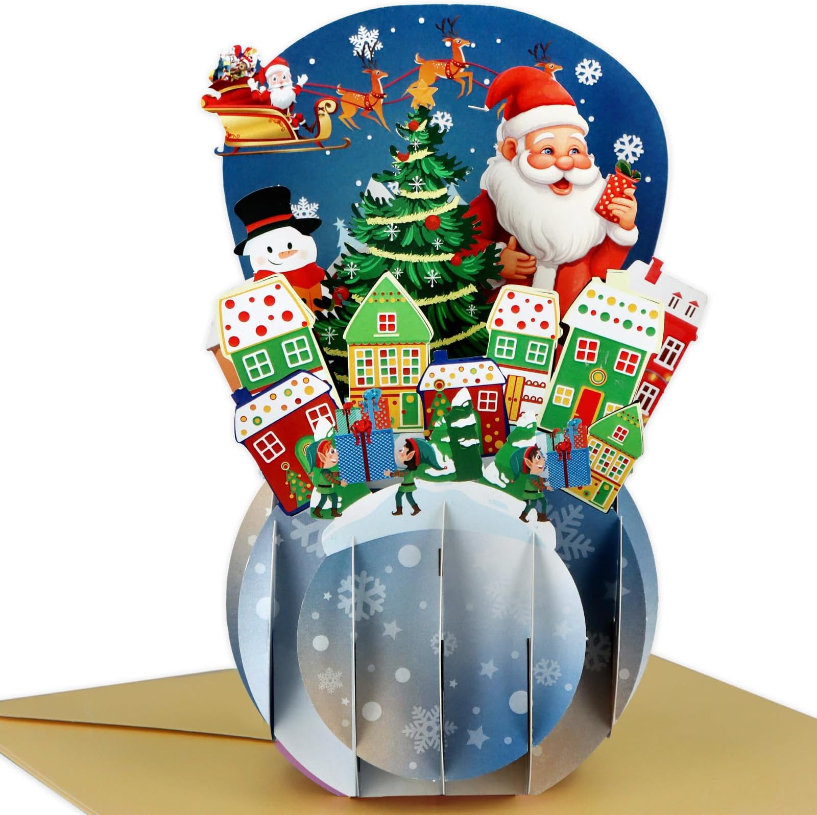 FaCraft Pop Up Christmas Card - with Envelope and Seal, Handmade 3D Merry Christmas Gift for Winter, Holidays, New Year (Santa, Gnome Town)