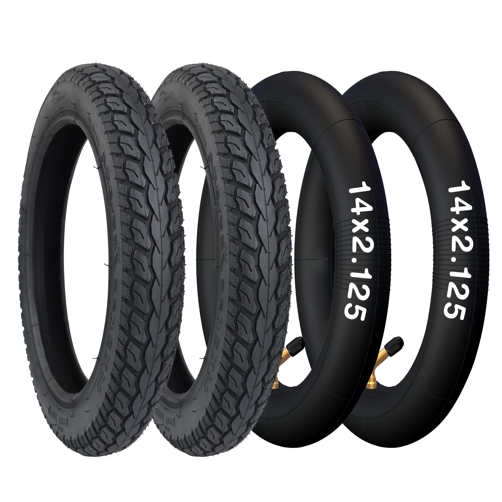 Juego de 2 neumáticos de 14 x 2.125 pulgadas y tubo interior (54-254) para bicicletas eléctricas de litio, bicicletas infantiles y scooters | 40 PSI | Incluye 2 palancas de neumáticos (estilo