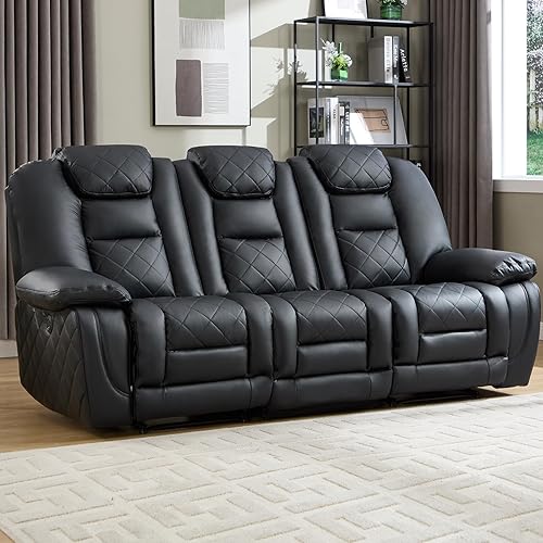 Miniatura 11 de EBELLO Sofá Reclinable Manual Loveseat de Cuero Sintético, Sillón Sofá Reclinable de 2 Asientos con Consola Central, Almacenamiento Oculto y