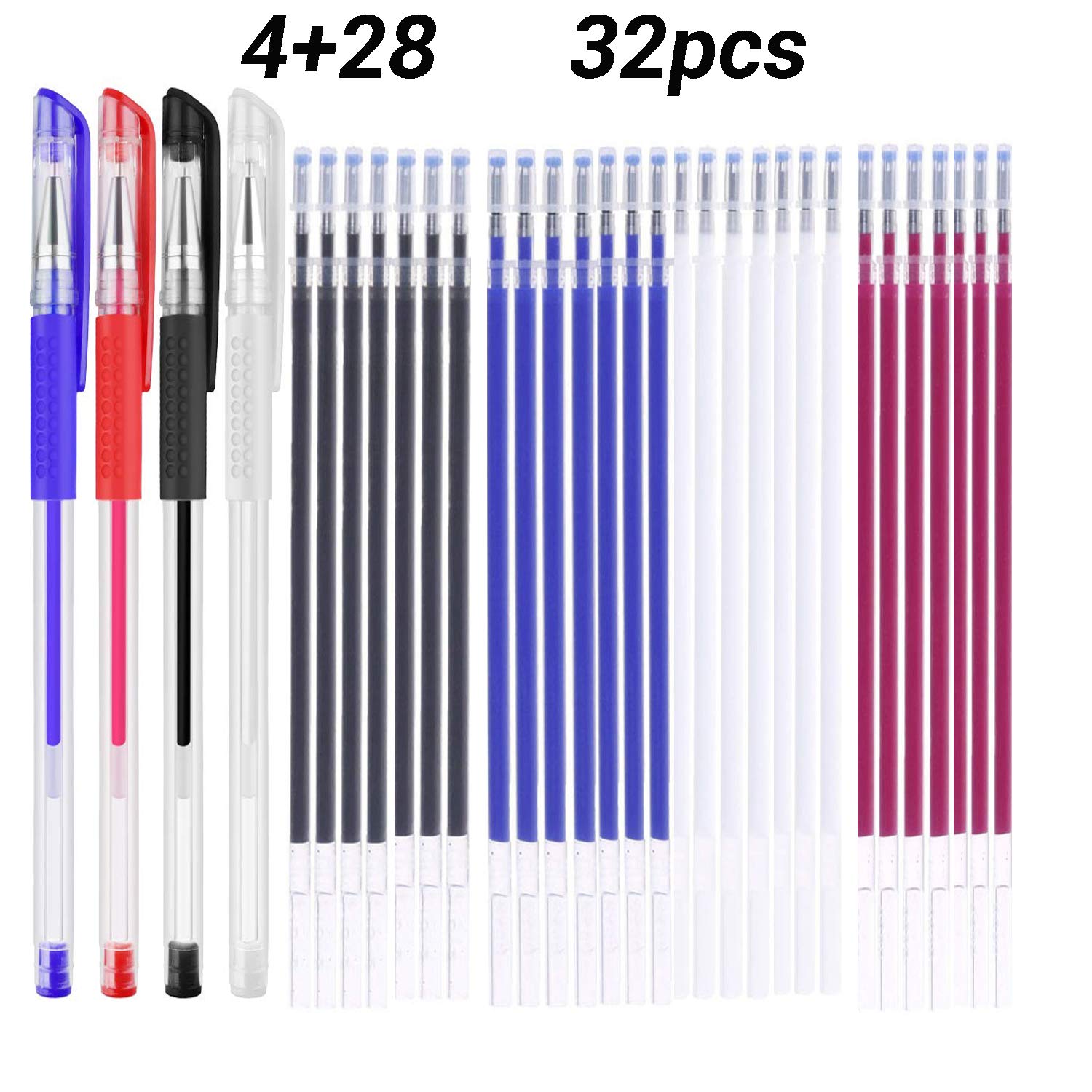 Heat Erasable Fabric Marking Pens with 28 Refills for Tailors Sewing, and Quilting Dressmaking, 4 Colors Heat Erase Pens of Fabrics.
