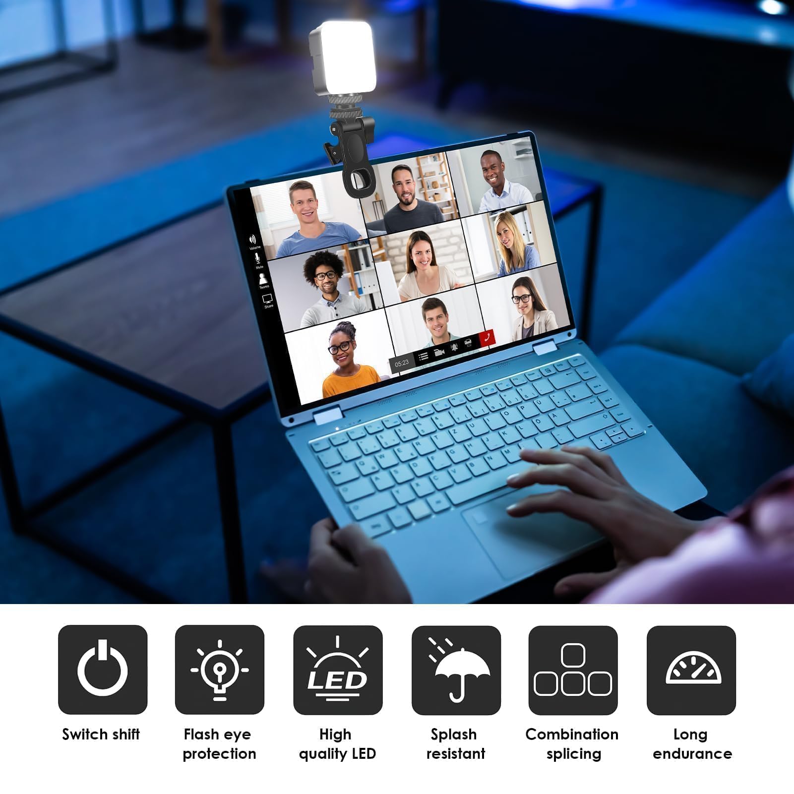 100 LED Professionale Luce Video, 3000-5500K 3 Modalità di Luce Video, Batterie Integrate da 1200Mah, CRI 90+, Luce Selfie con Clips per Telefono per Video Conferenza per iPhone, iPad, Laptop