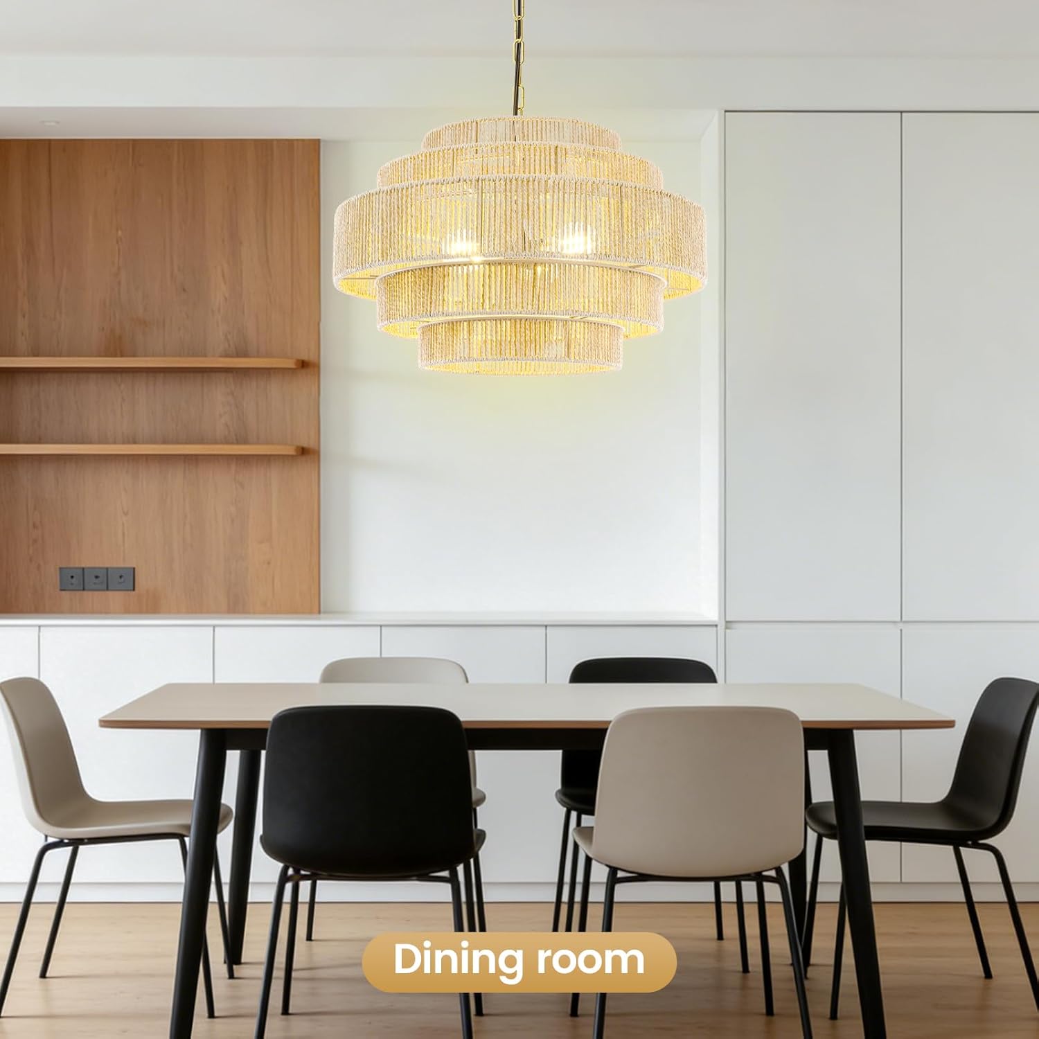 BoostArea 3-Light Rattan Boho Chandelier Light Fixture,20" Hand Woven Pendant Lights Kitchen Island,Large Farmhouse Pendant Light for Kitchen,Dining Room,Hallway, Foyer
