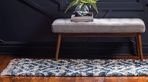 Miniatura 3 de Unique Loom Hygge Shag Collection Alfombra de área con diseño de diamante (2 pies 2 pulgadas x 6 pies 1 pulgada, azulbeige)