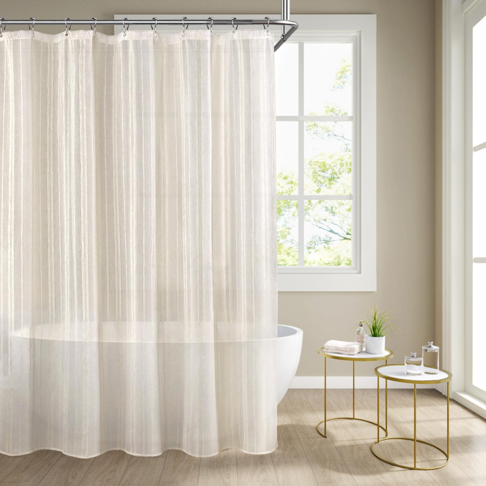 Awellife Cream Linen Shower Curtain Ivory Shower Curtains