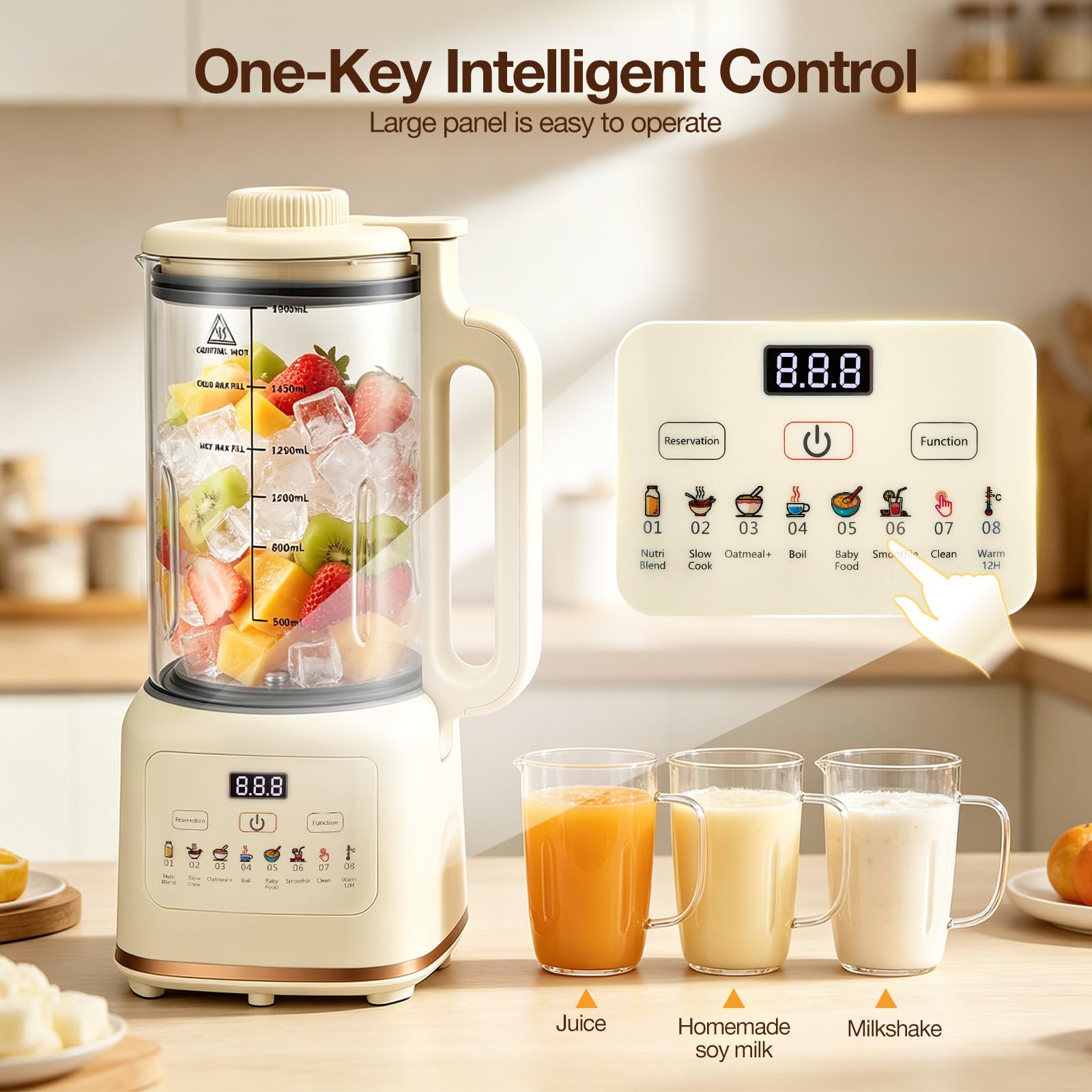 Macchina per il latte vegetale 10 in 1 1800 ml, macchina per il latte di soia con 48 lame titanio, timer 12H, mantenimento caldo, autopulizia, 800 W per latte vegetale casa mandorla, noce, avena