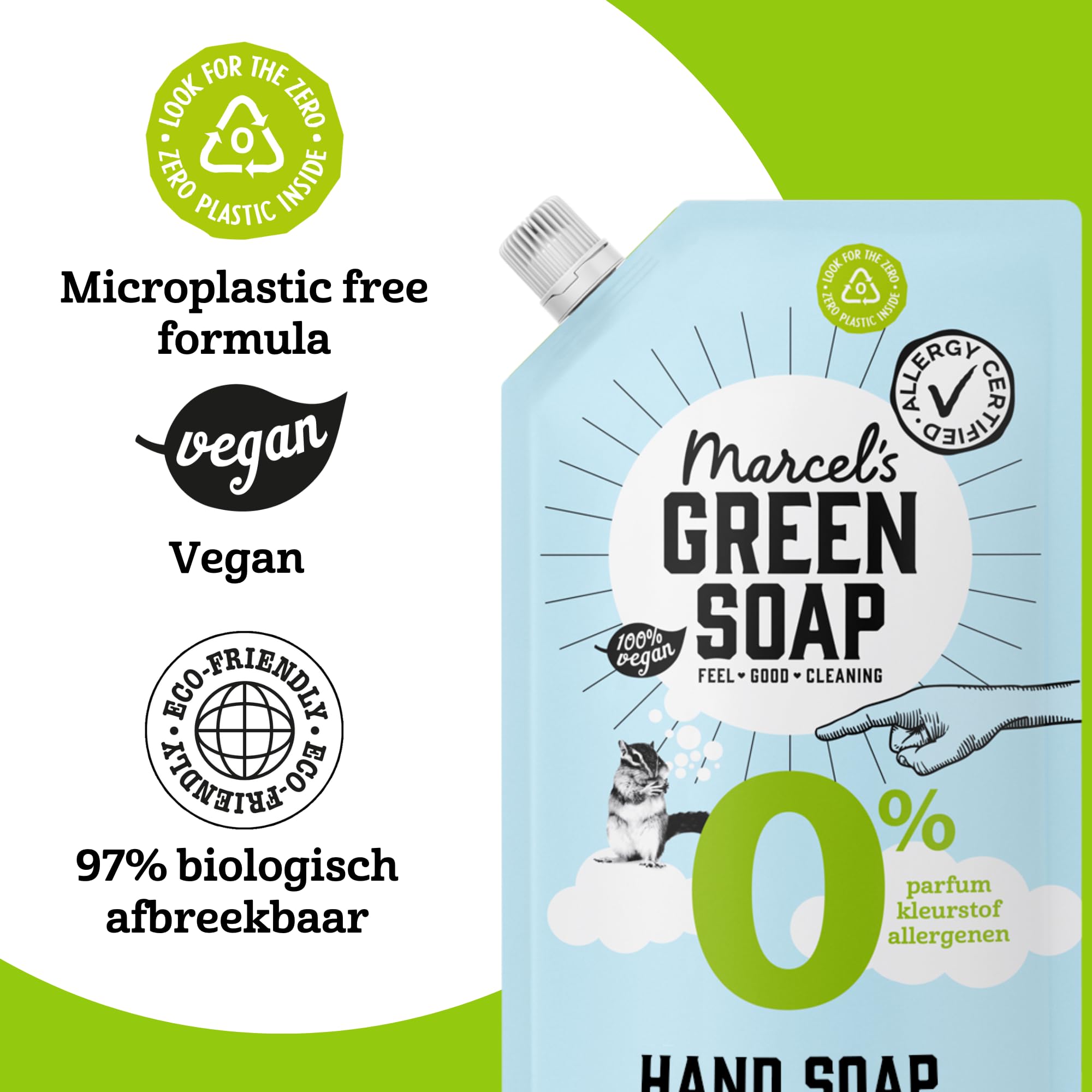 Marcel's Green Soap - Sapone per le mani 0% di ricarica - Ricarica per lavaggio a mano - Dispenser per lavaggio a mano - Vegano - 97% biodegradabile - 3000 ml, 500 ml (confezione da 6)