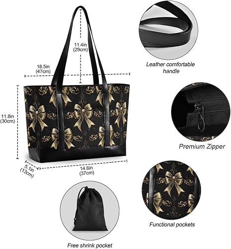 Miniatura 4 de Bolso de mano moderno con lazo vintage en negro y dorado para mujer con cremallera, bolsa grande para gimnasio con artículos esenciales de viaje,