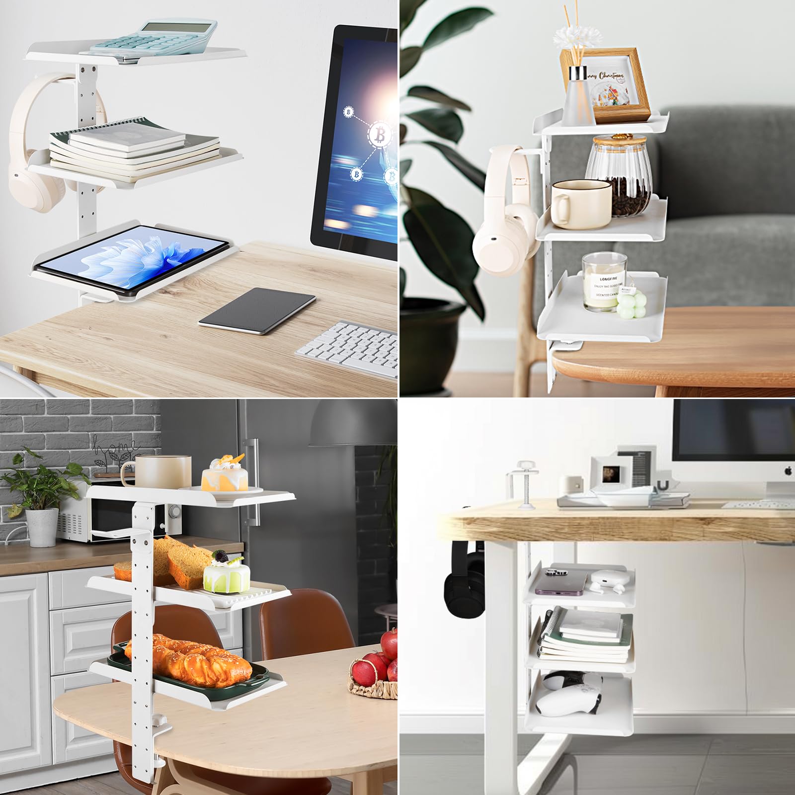 Cavalletto laterale da scrivania, con morsetto per scrivania, periferiche per computer, organizzatore per ufficio, tavolo da toeletta, casa, ufficio (bianco)