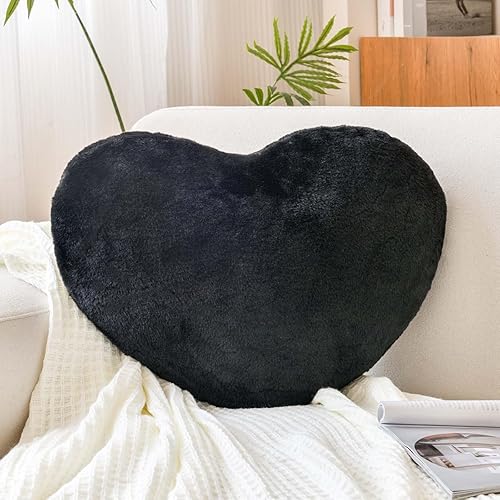 Almohadas de corazón negro, bonita almohada decorativa de corazón, almohadas en forma de corazón para cama, cojín de felpa de felpa de conejo