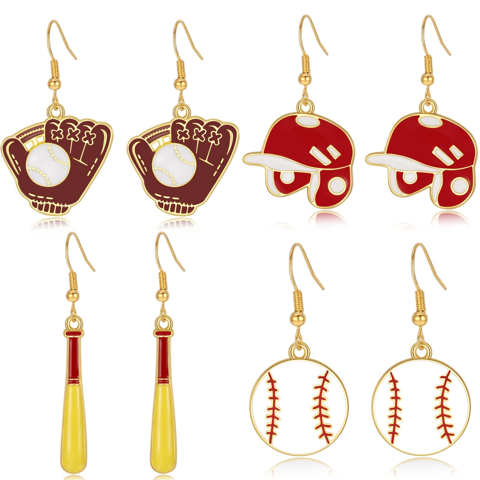 4Pairs Baseball Earrings for Women,Stylish Baseball Jewelry for Women Baseball Lovers, Baseball Mom Accessories