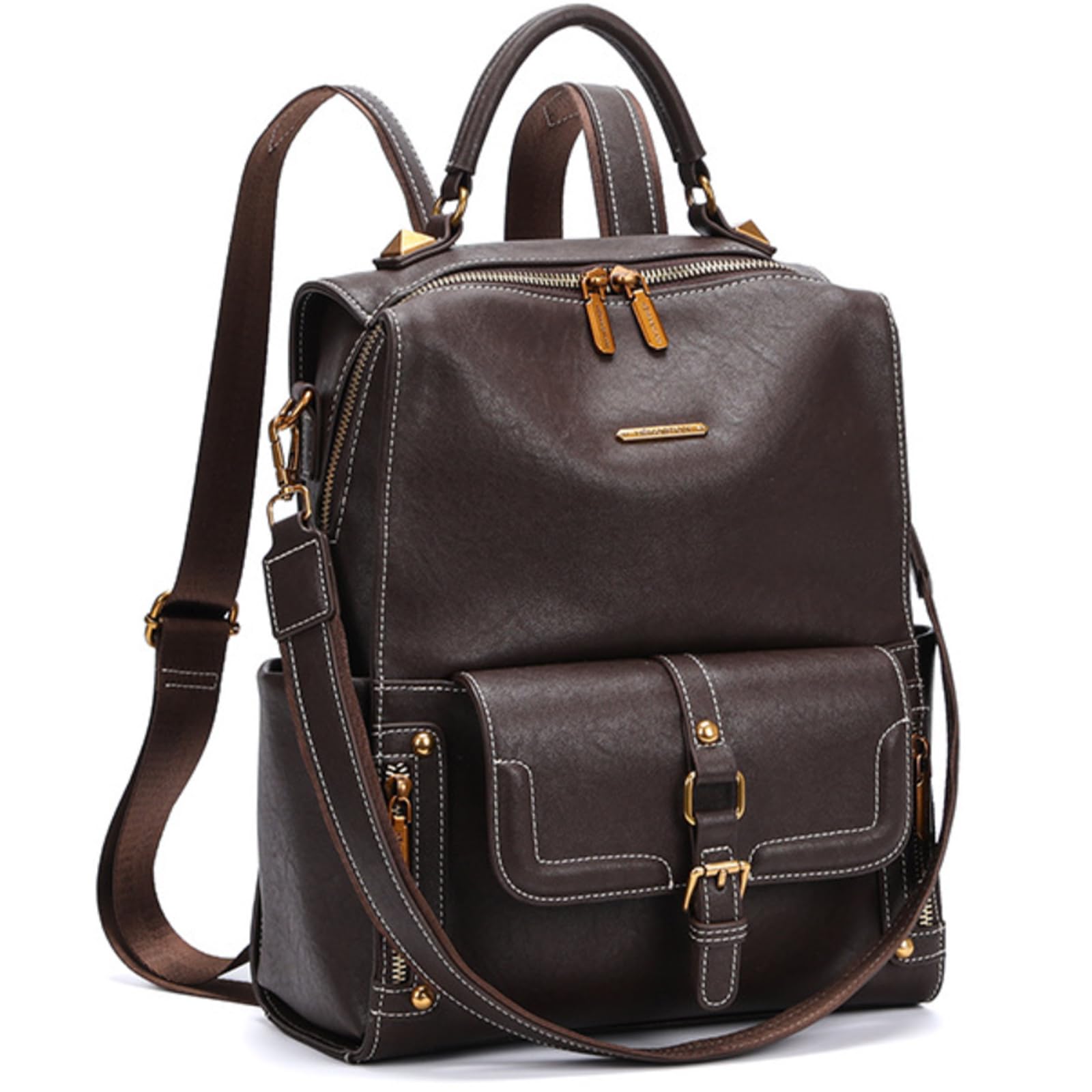 Leathario Rucksakck Damen Wasserdicht,Veganes Leder Cityrucksack,Rucksackhandtasche Mittelgroß, Diebstahlsich Tagesrucksack für Büro,Pendeln,Arbeit,Leicht Elegant Backpack Women Groß für Reise,Kaffee