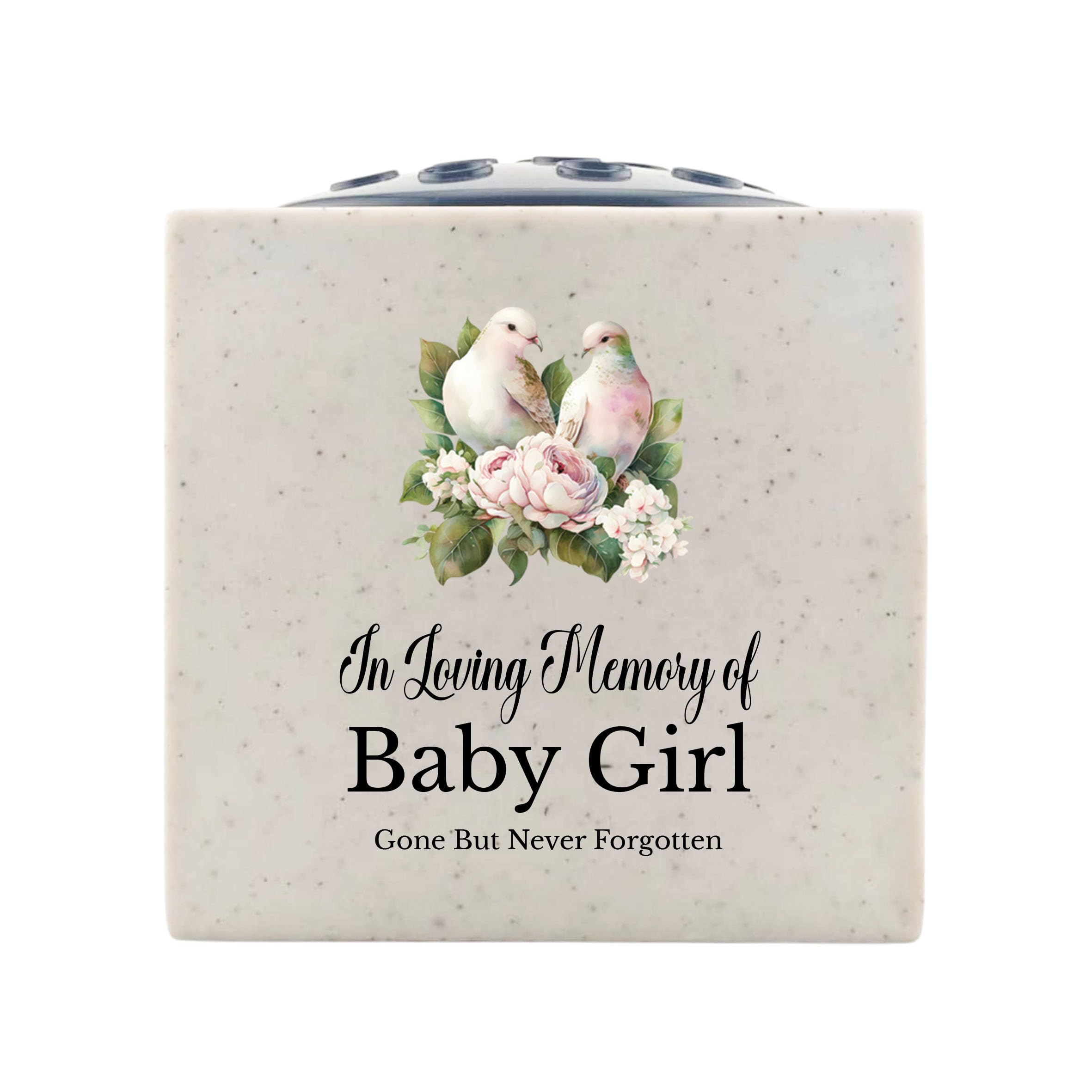 In Loving Memory Of Memorial Rose Bowl Grave Marker Flower Pot Vase With Doves Design (UV PRINTED) (Baby Girl)