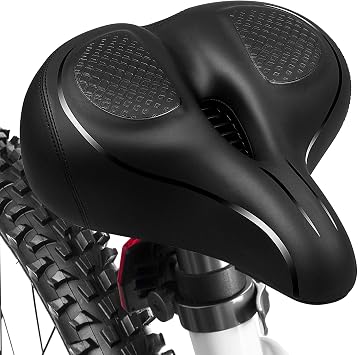 MSDADA Oversized Bike Seat, Comfortable Wide Bike Seat Cushion for Men Women, Excercise Bike Seat Replacement for Stationary/Exercise/Indoor/Outdoor/Mountain/Road Bikes