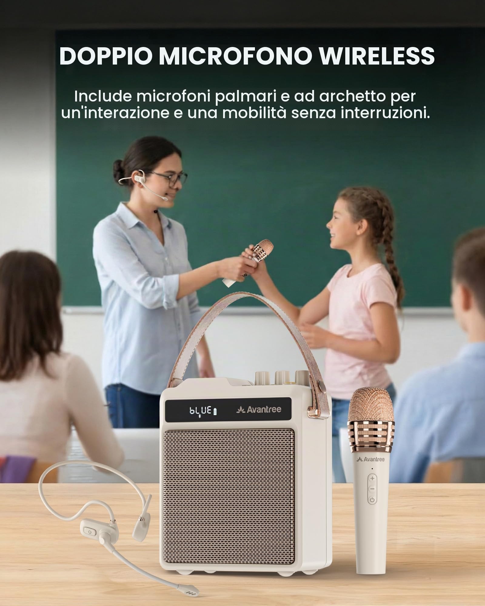 Avantree VoxAmp Duo - Amplificatore Vocale Wireless Portatile, Microfono Doppio E Altoparlante Set Per Lezioni, Piccoli Eventi & Feste, 30W Voce Chiara & Suono Ricco, 14H Batteria