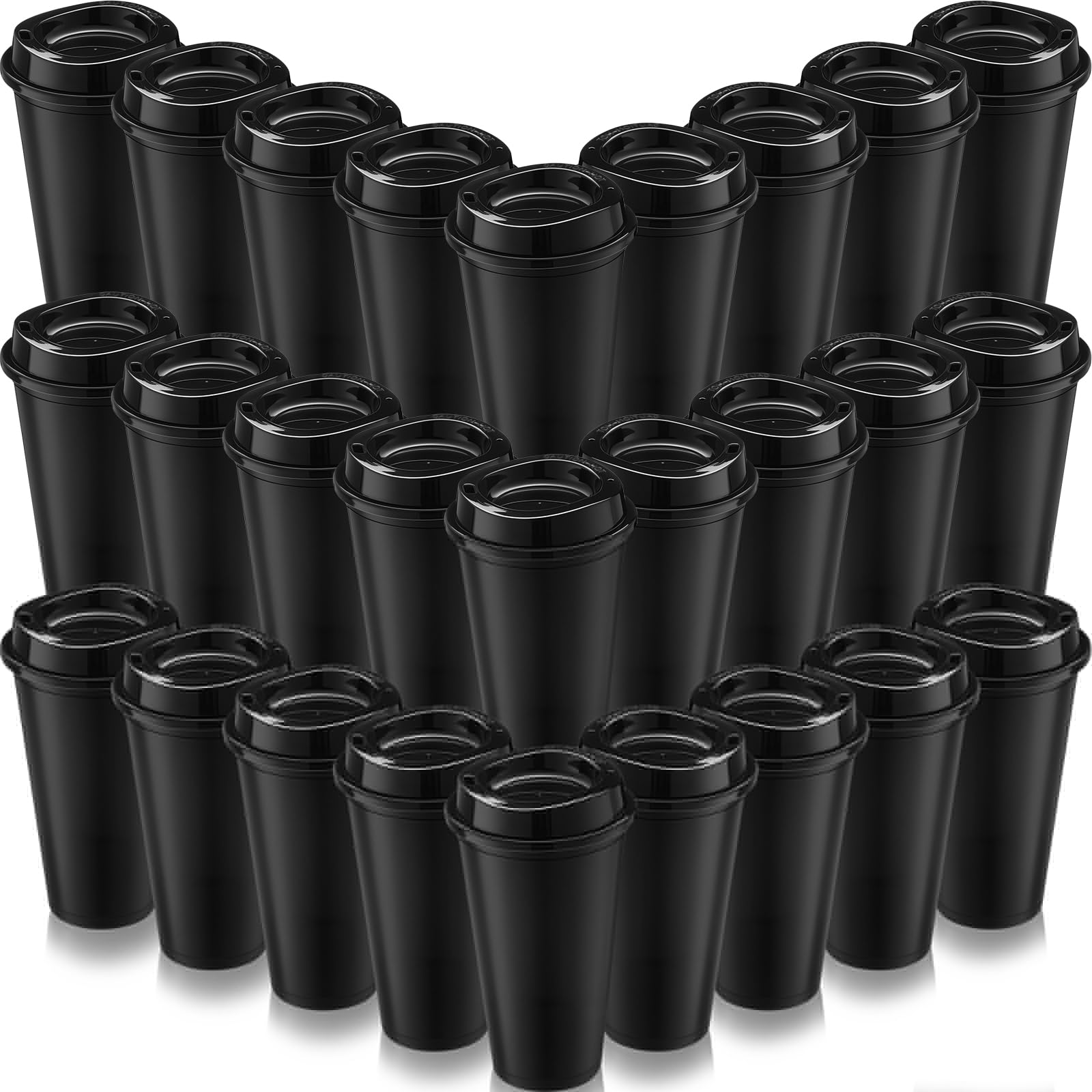 Honeydak 45 Pack 16 oz Reusable Coffee Cups with Lids Water Bottle Iced Coffee Travel Mug Reusable Portable Plastic Tea Tumblers Bulk for Hot and Cold