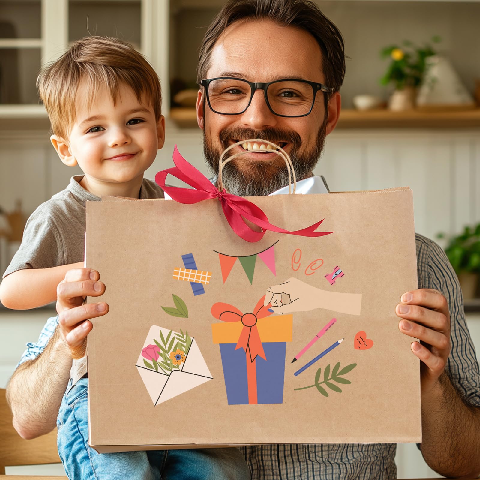 OUTUXED 60 sacchetti di carta con manici, 40,6 x 15,5 x 30,5 cm, sacchetti regalo in carta kraft marrone, per piccole imprese, merce, regali