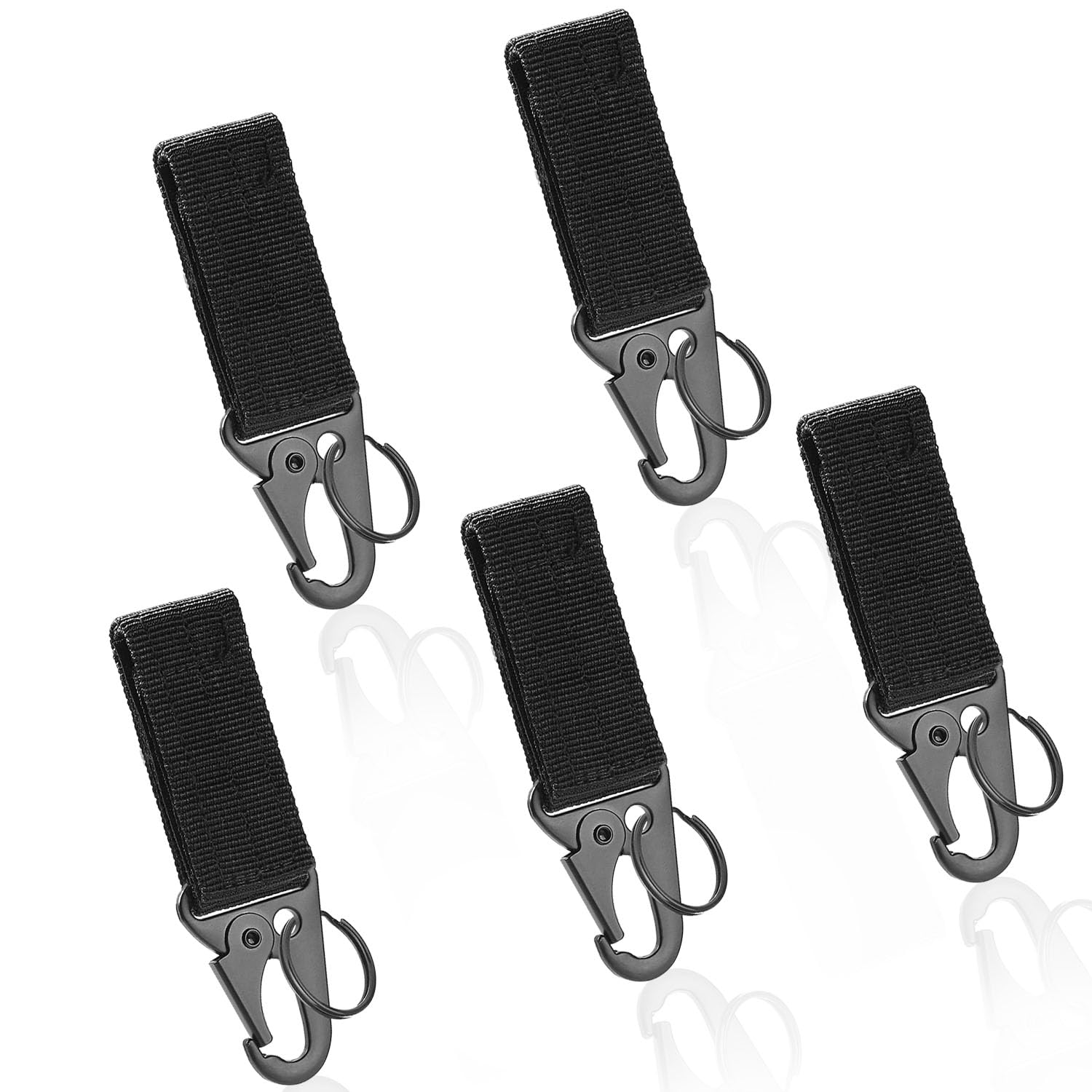 6 Moschettoni Tattici Neri Con Portachiavi - In Nylon, Per Escursionismo, Campeggio, Attività Outdoor - Foto 4