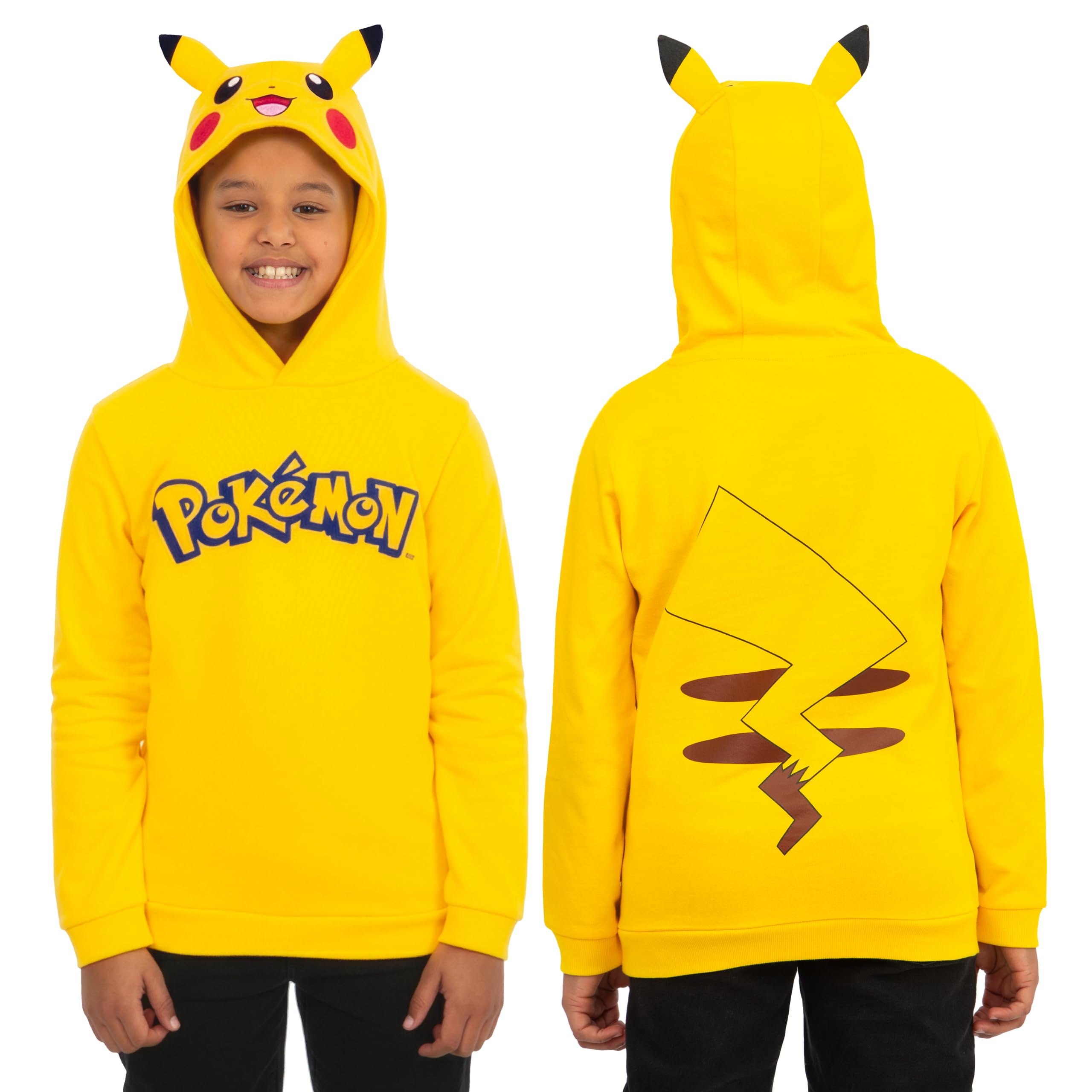 Pokémon Maglione per Bambini, Felpa con Cappuccio Orecchie 3D di Pikachu, Felpa Pikachu per Ragazzi