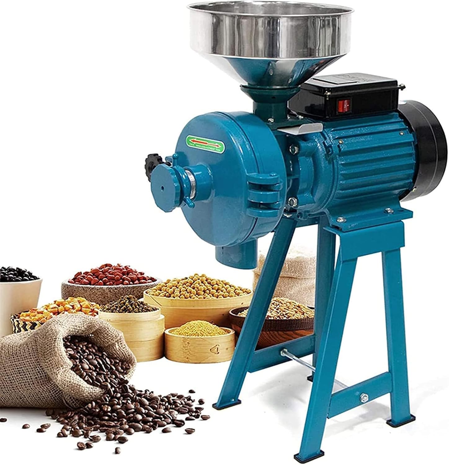 LILYPELLE 3000W Electric Grain Mill, 110V Corn Grinder Mill Grinder Heavy Duty Grain Grinders Commercial Electric Feed Mill Dry Cereals Grinders Corn Grain Coffee Wheat Feed Machine With Funnel