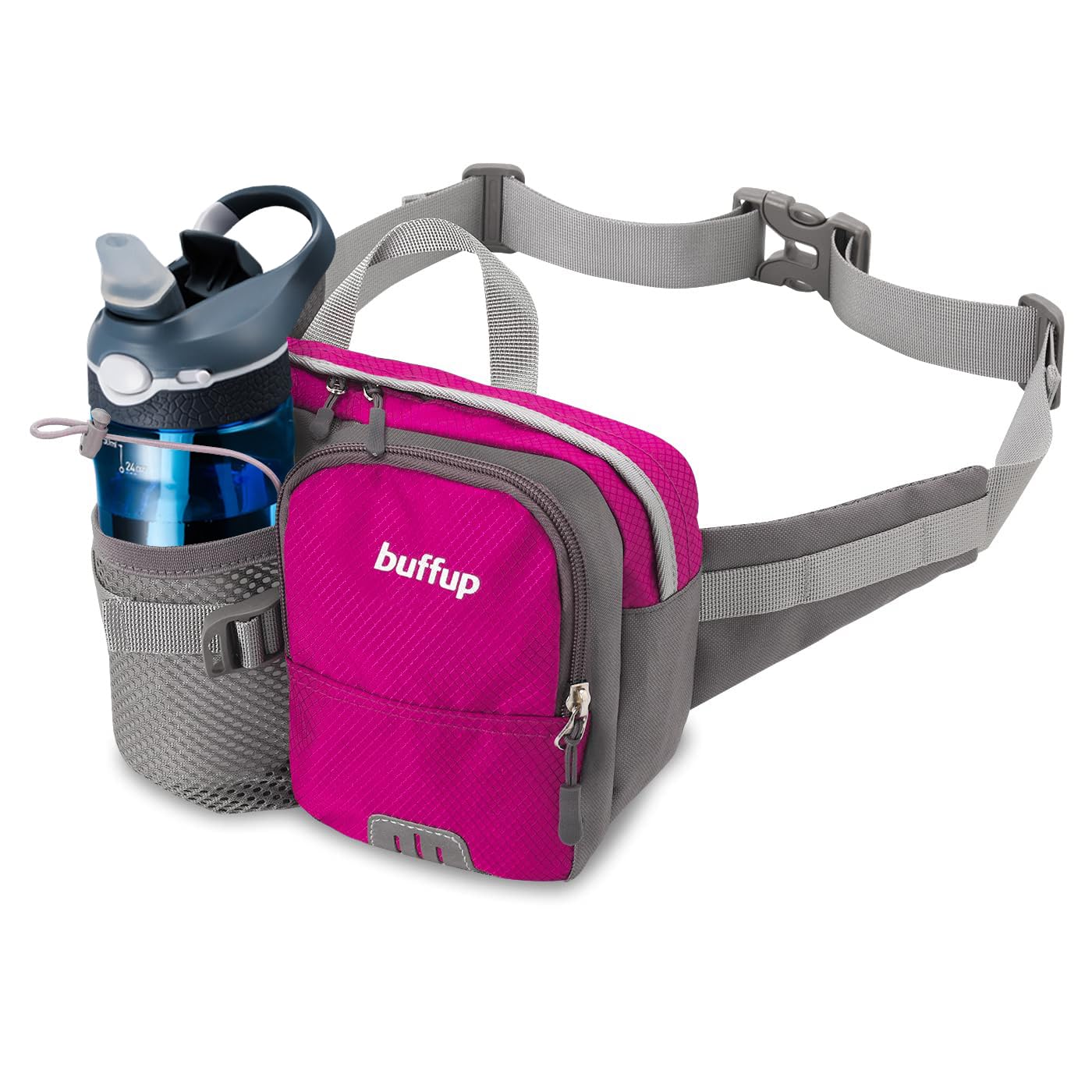 buffup® Bauchtasche mit flaschenhalter,hüfttasche Sport für Outdoor hundetraining Radfahren wandern Laufen,gürteltasche Damen Herren groß