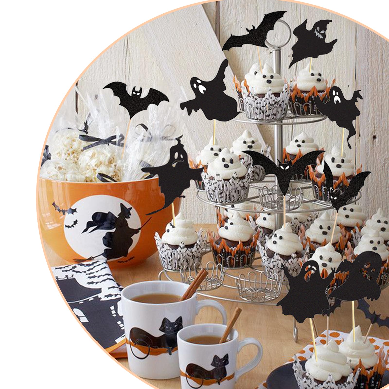 24 Decorazioni Per Cupcake Di Halloween, Simpatici Cake Topper Con Fantasmi, Pipistrelli E Zucche, 8 Stili, Con Stuzzicadenti E Colla - 2