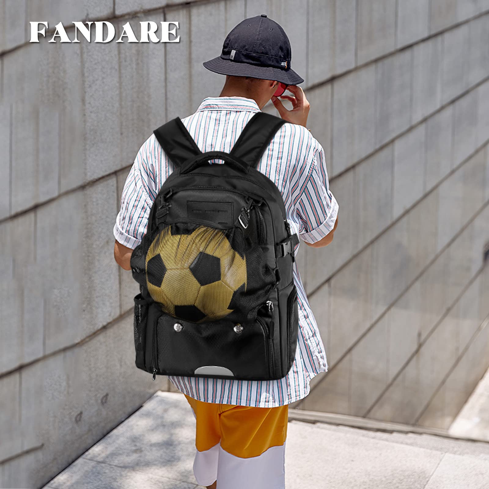 FANDARE Sac à dos de basket-ball Grand sac de sport avec poche à balles séparée & Compartiment chaussures Sacs à dos pour 15,6 pouces ordinateur portable pour le football, Volley-ball,Voyager,Étudiant