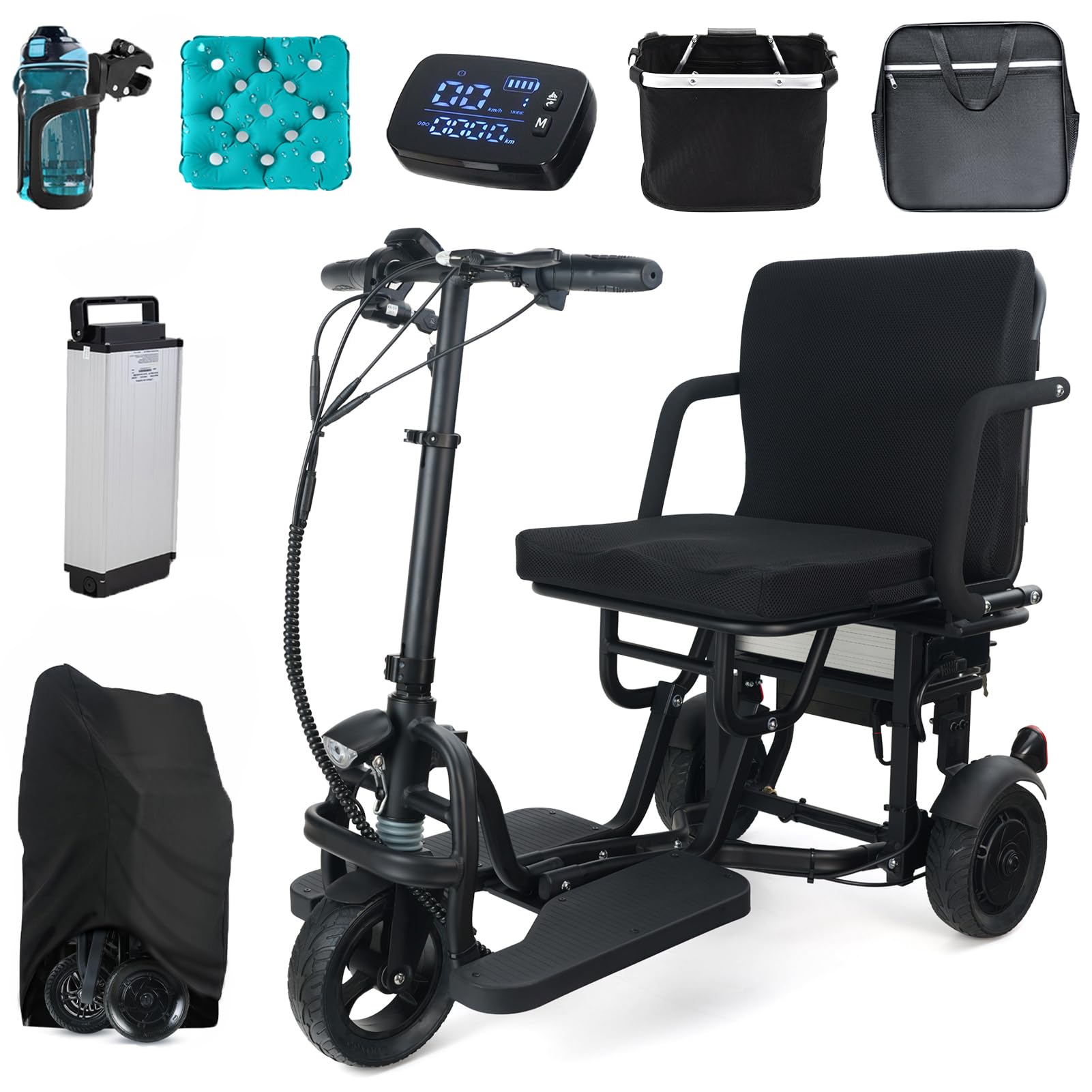 Nuevo scooter eléctrico plegable ligero para personas mayores, 15 km/h, 20 KM, control automático de velocidad, capacidad de carga de 136 kg, certificación aeronáutica