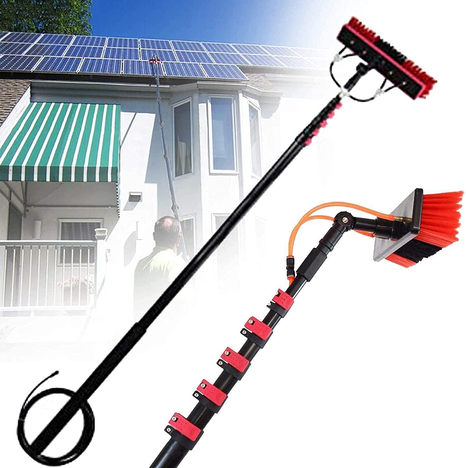 Kit De Pértiga Aadjustable De 3,6 A 11 Metros para Limpieza De Ventanas con Cepillo Y Manguera, para Una Fácil Limpieza De Ventanas, Paneles Solares Y s Fotovoltaicos.
