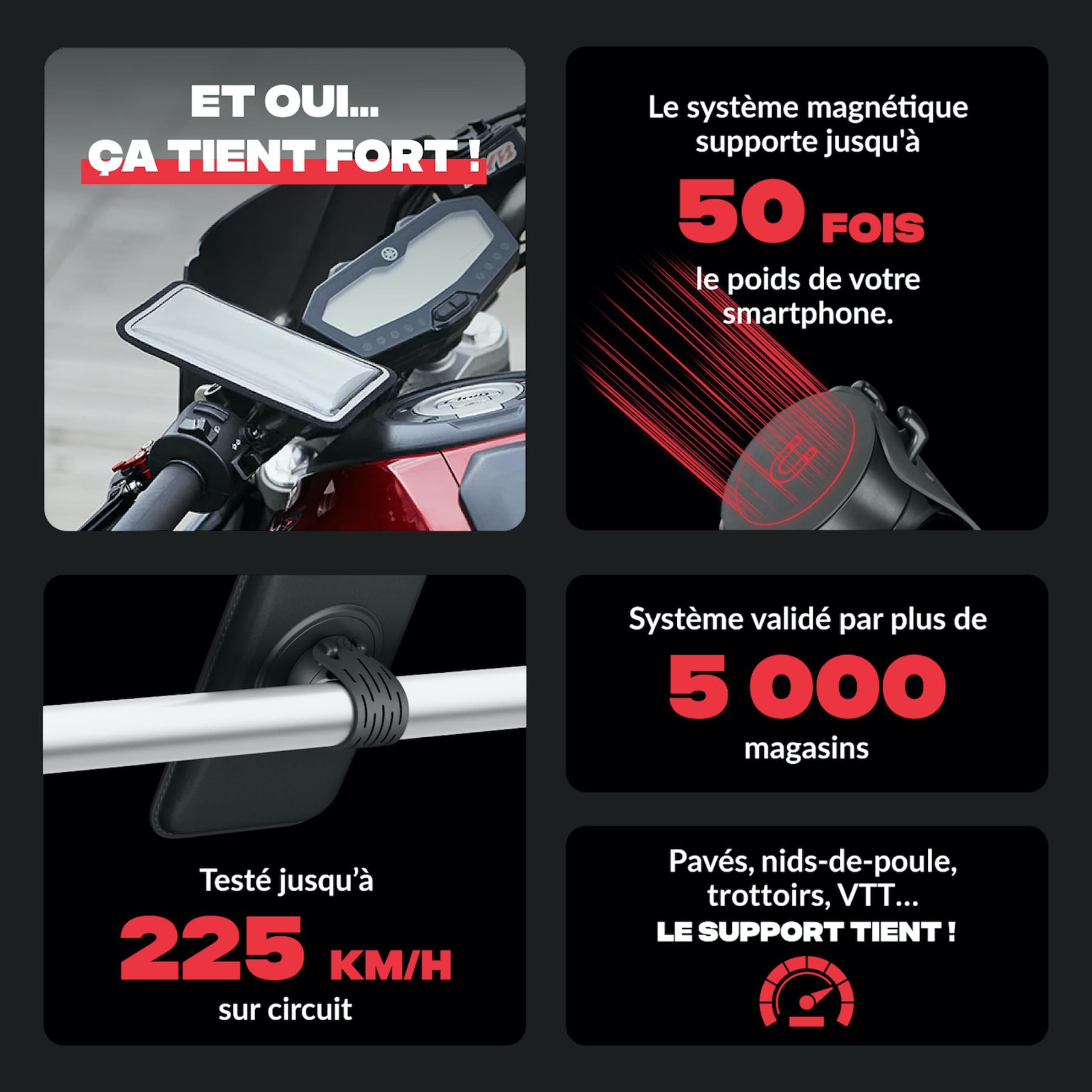 Shapeheart Support Téléphone Magnétique Moto - Fixation Vissée Guidon de 22 à 32 mm - Pochette Étanche XL Tactile - Bras Articulé Orientable 360 - Anti-Vibrations - Housse Imperméable Amovible
