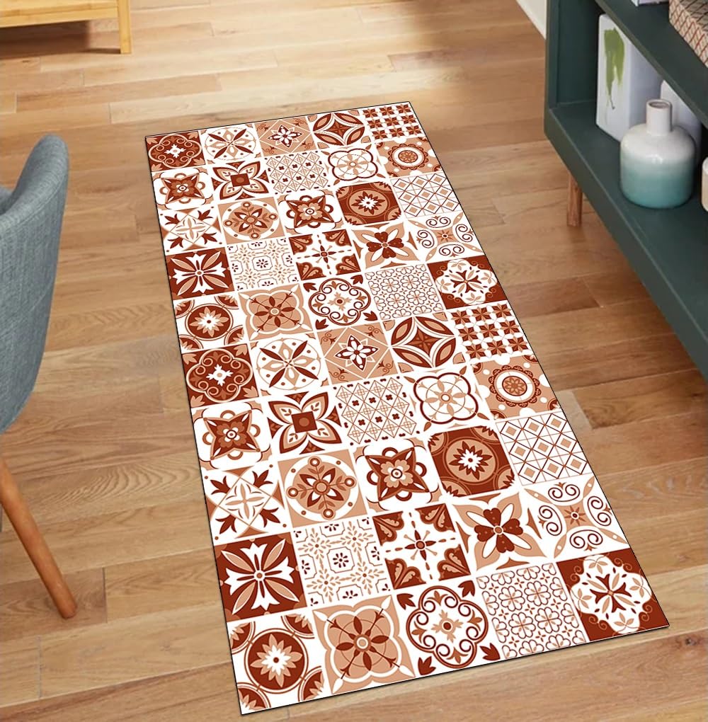 Alfombra de pasillo por metros lavable 80x180 roja estilo bohemio antideslizante para cocina
