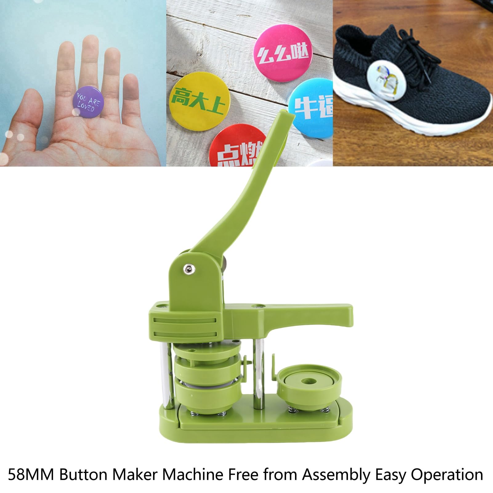 Pissente Knopfherstellungsmaschine, 58mm Abzeichen-Stanzpresse mit 100 Abdeckungen, Clips, Folien und Papieren für DIY Personalisierte Geschenke