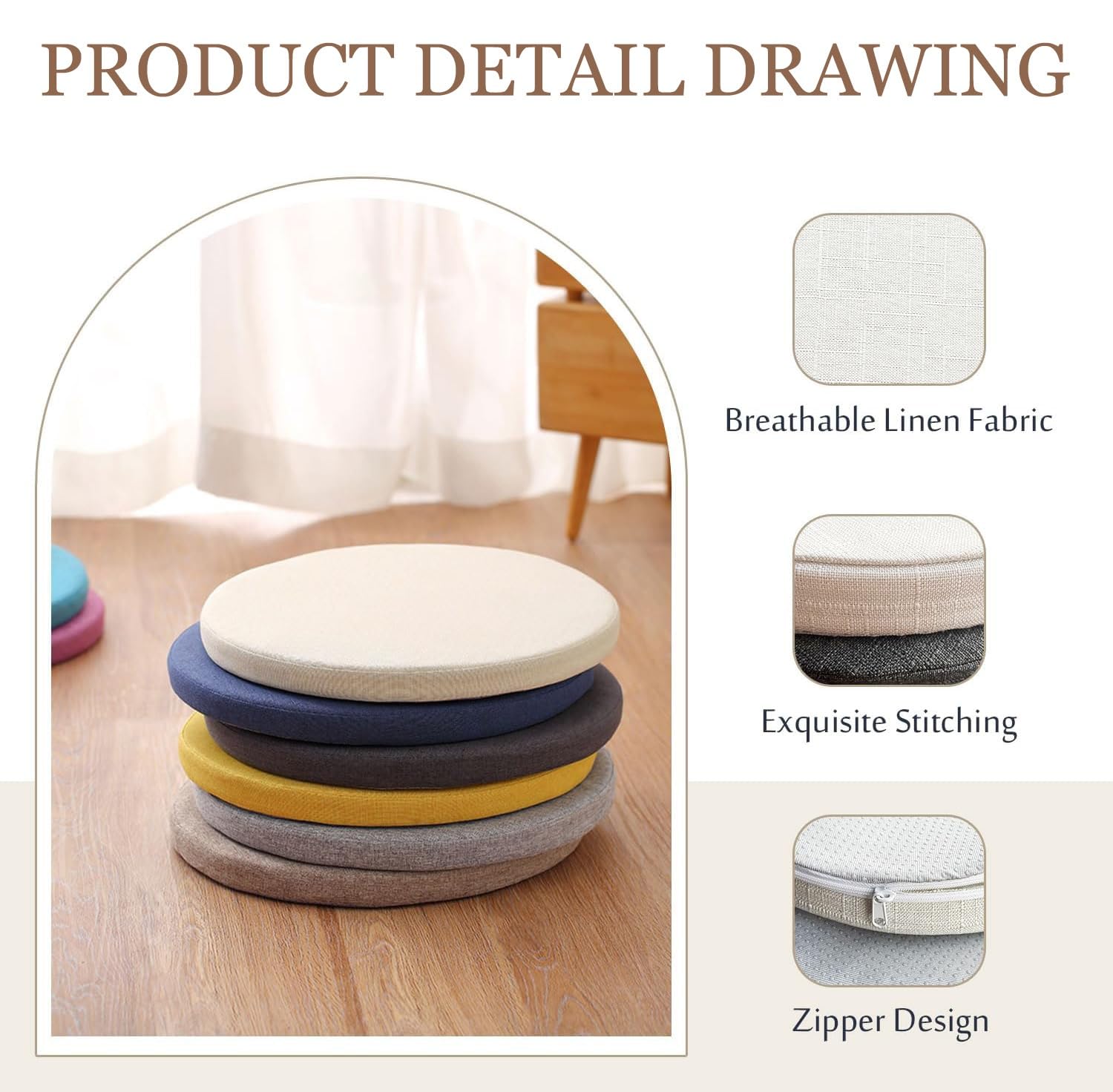 Rond Kussen Kruk 30/40/50/55/60cm Memory Foam Bruin/Grijs Stoelenkussen voor Keuken Buiten Tuin Kantoor Zitkussen Verwijderbaar Stoelkussen Tatami Vloerkussen(Color16,50x3cm